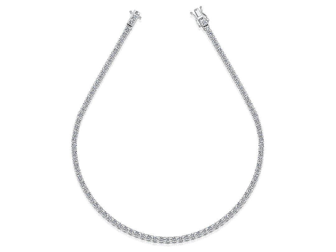 A sterling silver tennis necklace with 9.15ct cubic zirconia stones set in a 4 claw setting.-JOOLS by Jenny Brown 