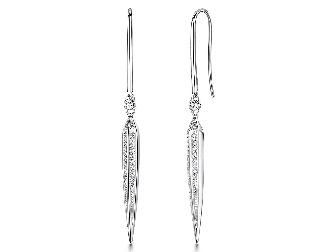Sterling Silver  Encrusted Triangles Cubic Zirconia Drop Earrings