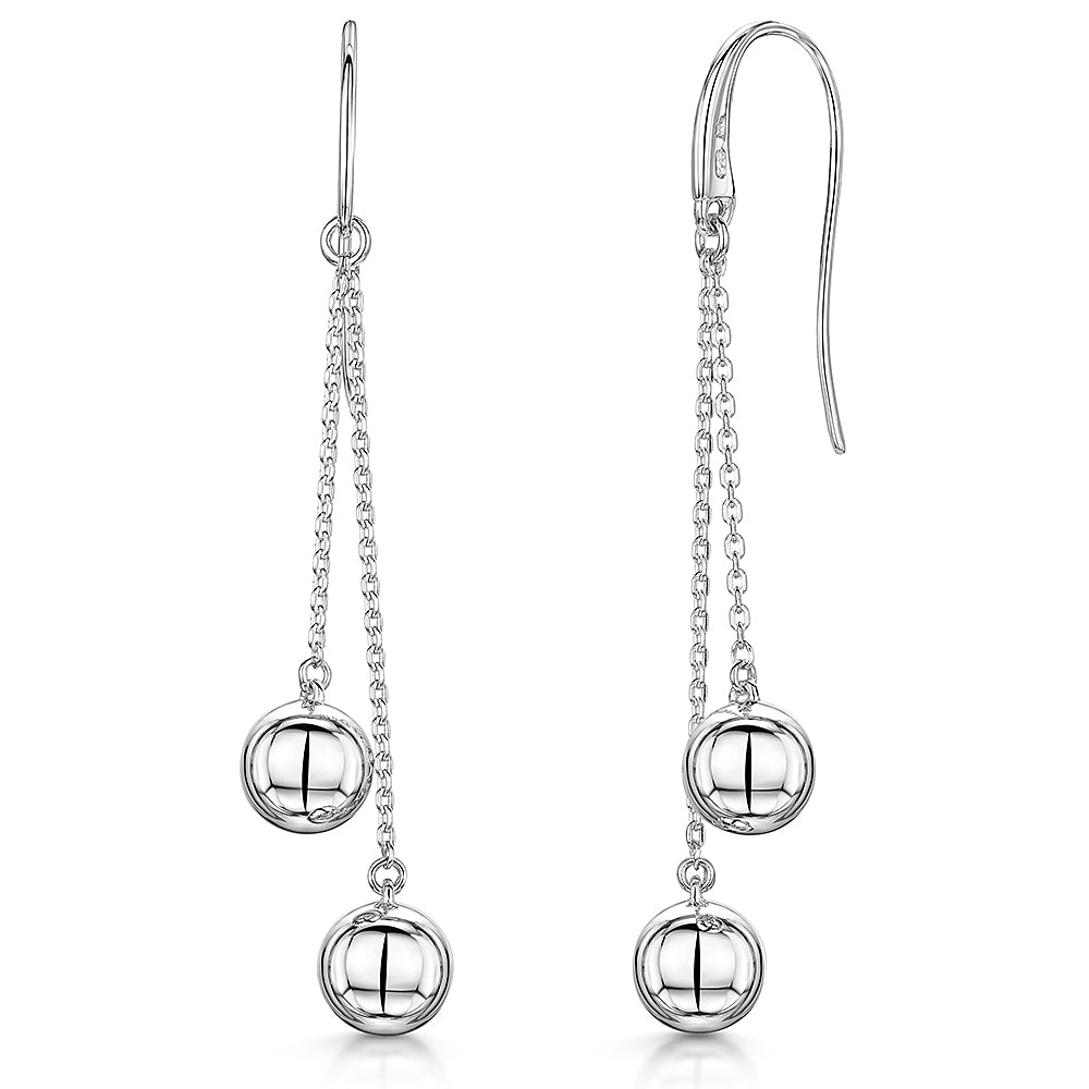 Sterling Silver  Two Ball Drop Earrings With Fishook