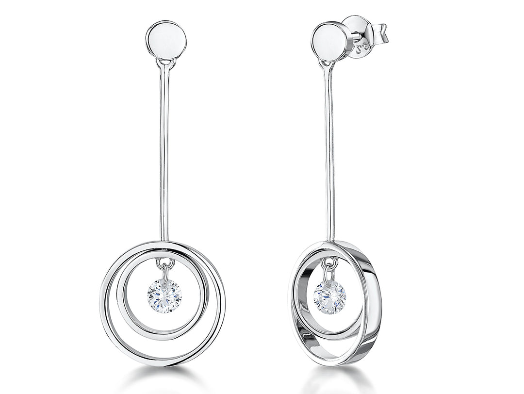 Sterling Silver Circle Solitaire Drop Earrings - JOOLS By Jenny Brown