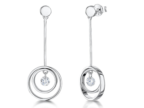 Sterling Silver Circle Solitaire Drop Earrings - JOOLS By Jenny Brown