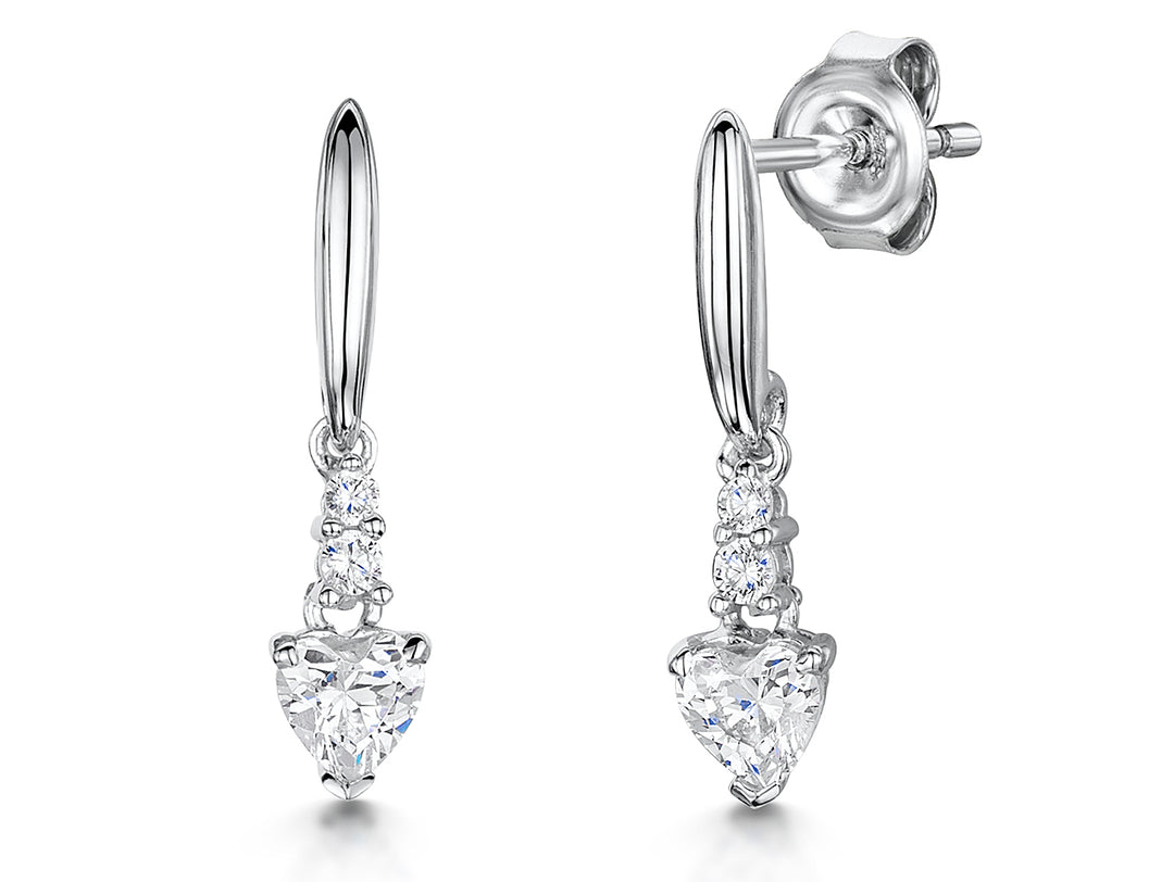 Sterling Silver Solitaire Heart Drop Earrings