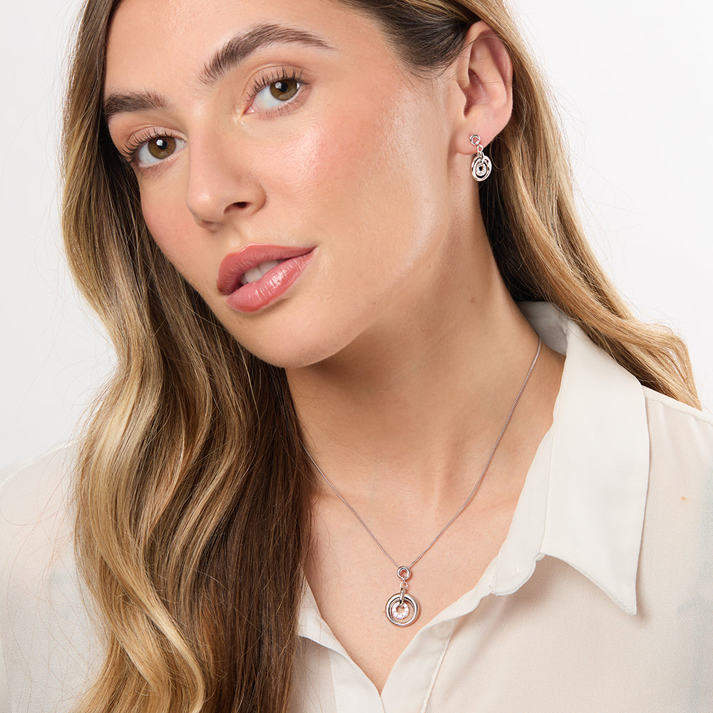 Sterling Silver Multi Circle Drop Earrings And Pendant Wih Cubic Zirconia Centres