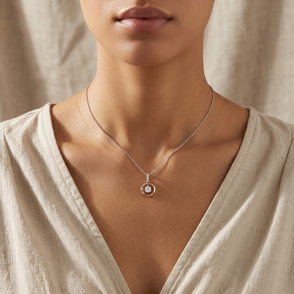 Rose Gold Suspended Zirconia Pendant