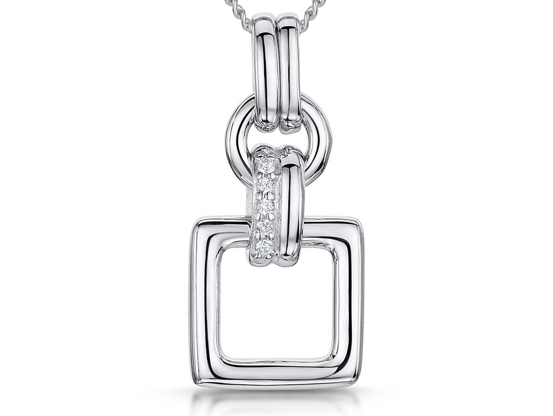 Sterling Silver Art Deco Open Square Pendant