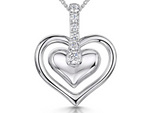 Load image into Gallery viewer, Sterling silver necklace with a double floating hearts design featuring cubic zirconia stones, rhodium finished for tarnish-free wear, comes with a 16-18 inch adjustable chain.-JOOLS by Jenny Brown
