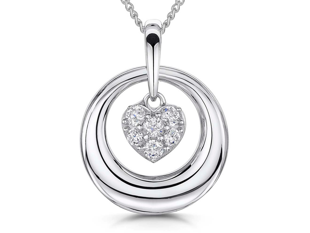 Sterling Silver Cubic Zirconia Suspended Heart Pendant