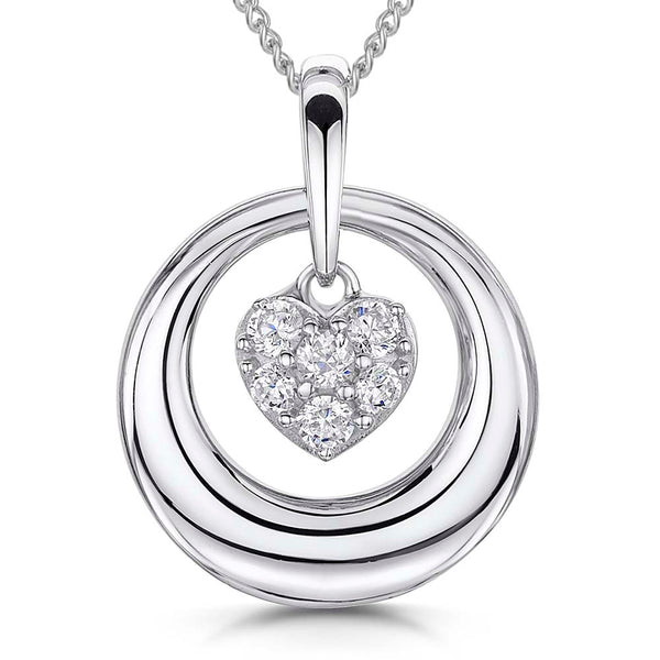 Sterling Silver Cubic Zirconia Suspended Heart Pendant