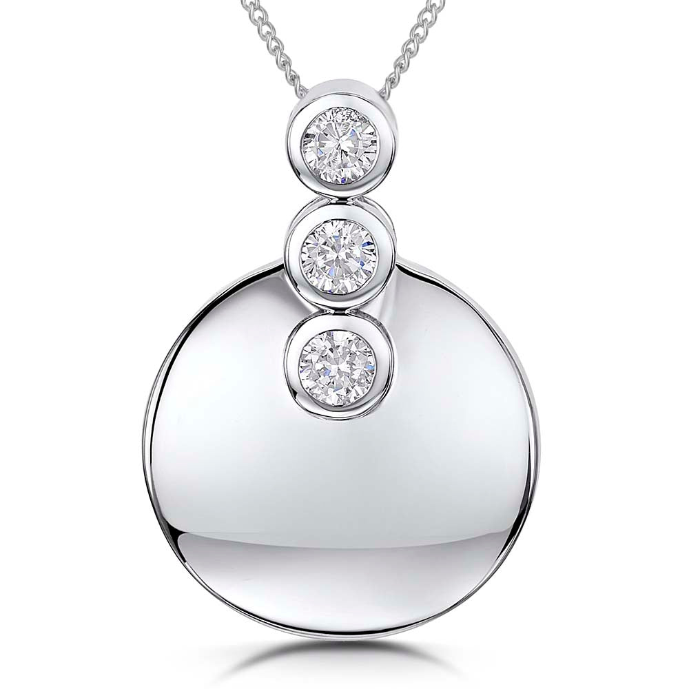 Sterling Silver Disc Pendant Set With Three Cubic Zirconia Stones