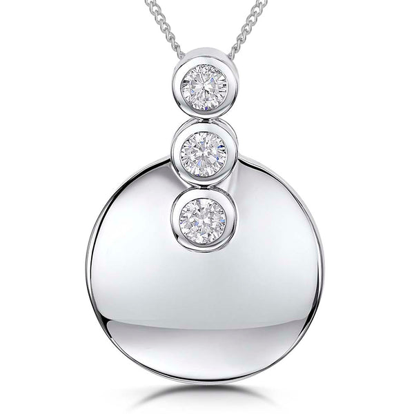 Sterling Silver Disc Pendant Set With Three Cubic Zirconia Stones