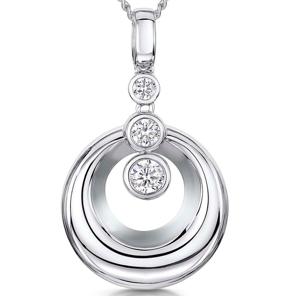 Sterling Silver Open Silver Circle Set With Three Cubic Zirconia Stones