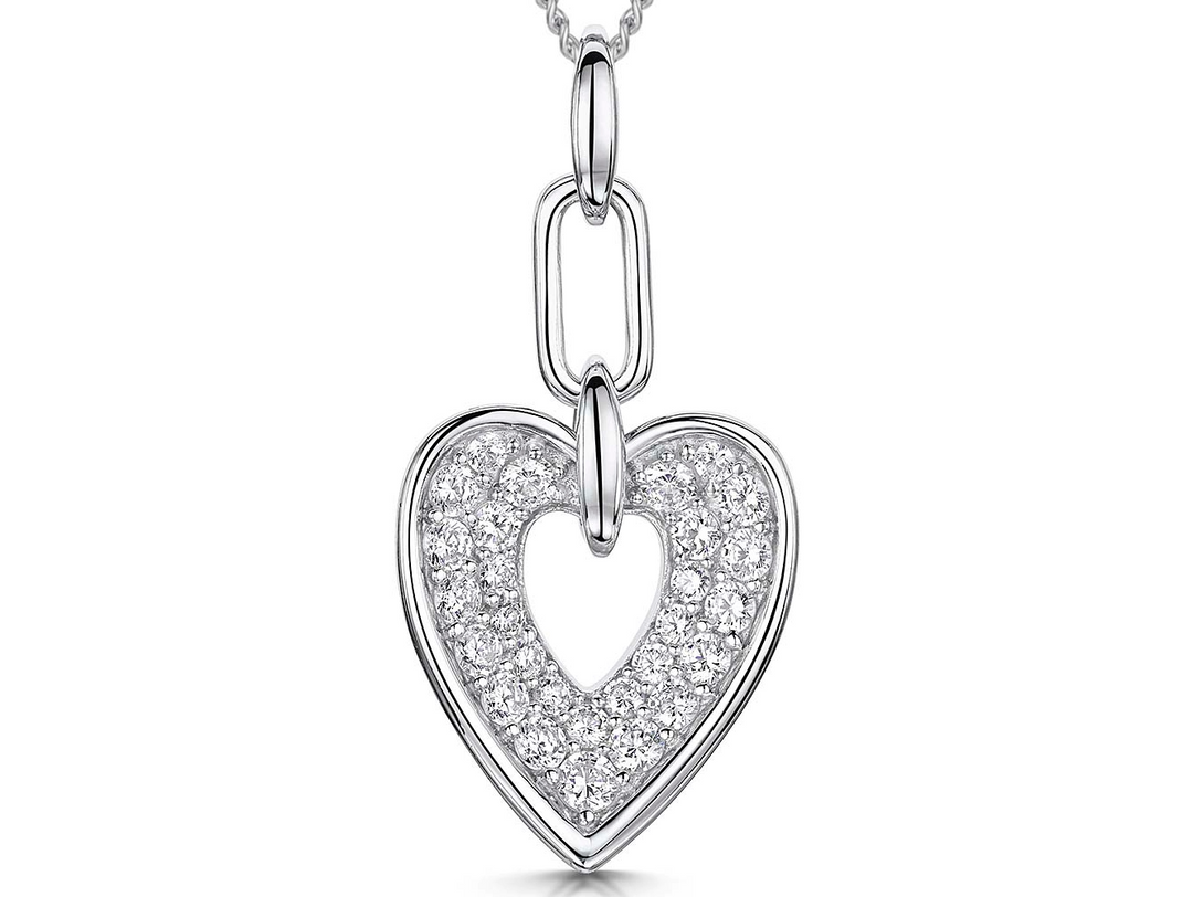 Sterling Silver Heart Pendant With Pave Cubic Zirconia's