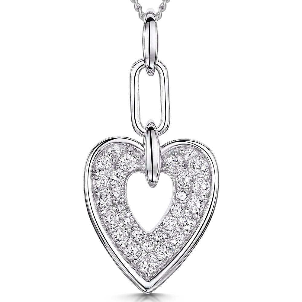 Sterling Silver Heart Pendant With Pave Cubic Zirconia's