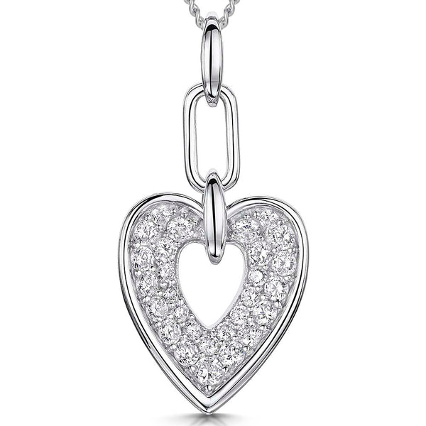 Sterling Silver Heart Pendant With Pave Cubic Zirconia's