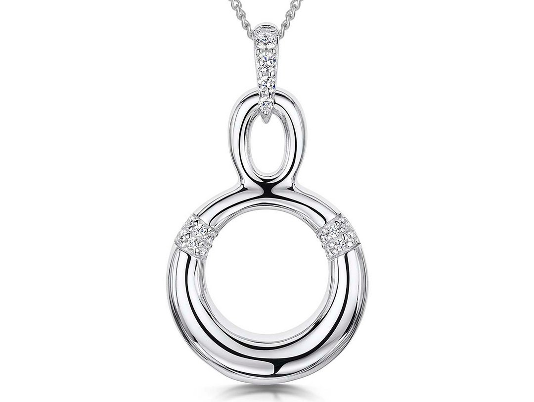 Sterling Silver Circle Pendant Set With Cubic Zirconia