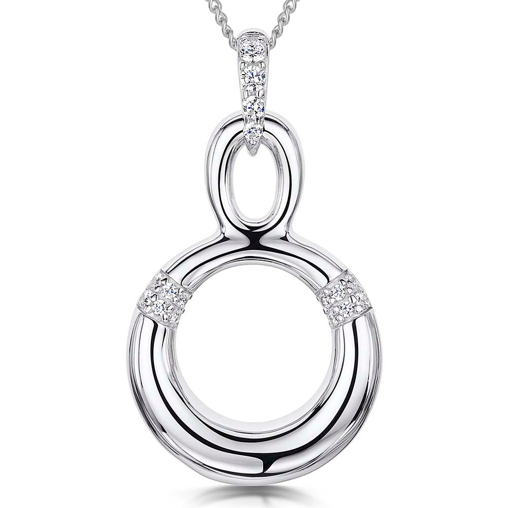 Sterling Silver Circle Pendant Set With Cubic Zirconia