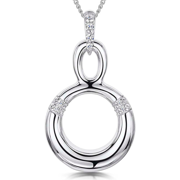 Sterling Silver Circle Pendant Set With Cubic Zirconia