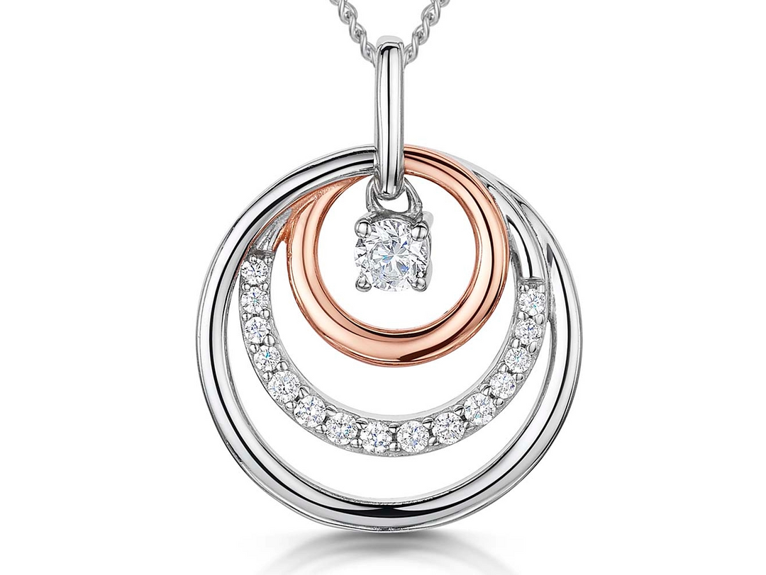 Rose Gold Triple Circle Drop  Pendant