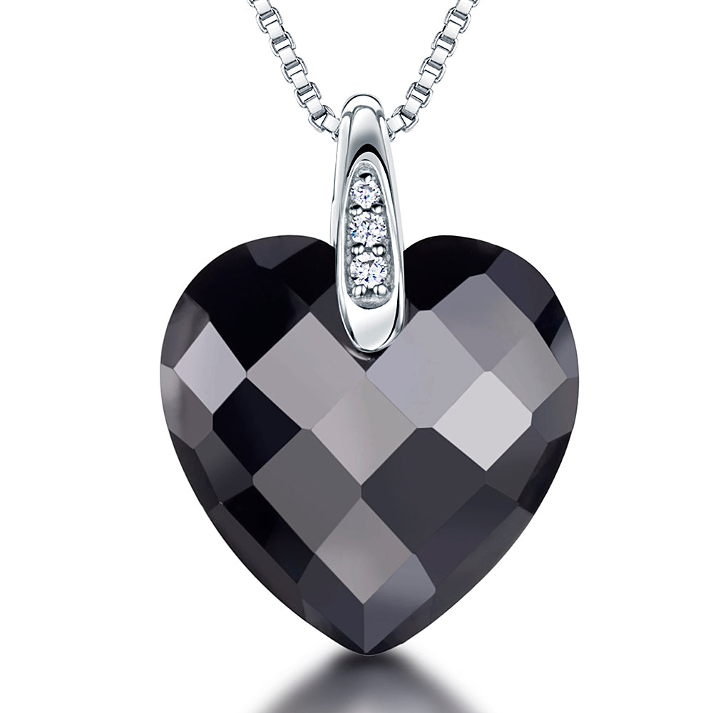 Sterling Silver Black Faceted Heart  Zirconia Necklace-JOOLS by Jenny Brown
