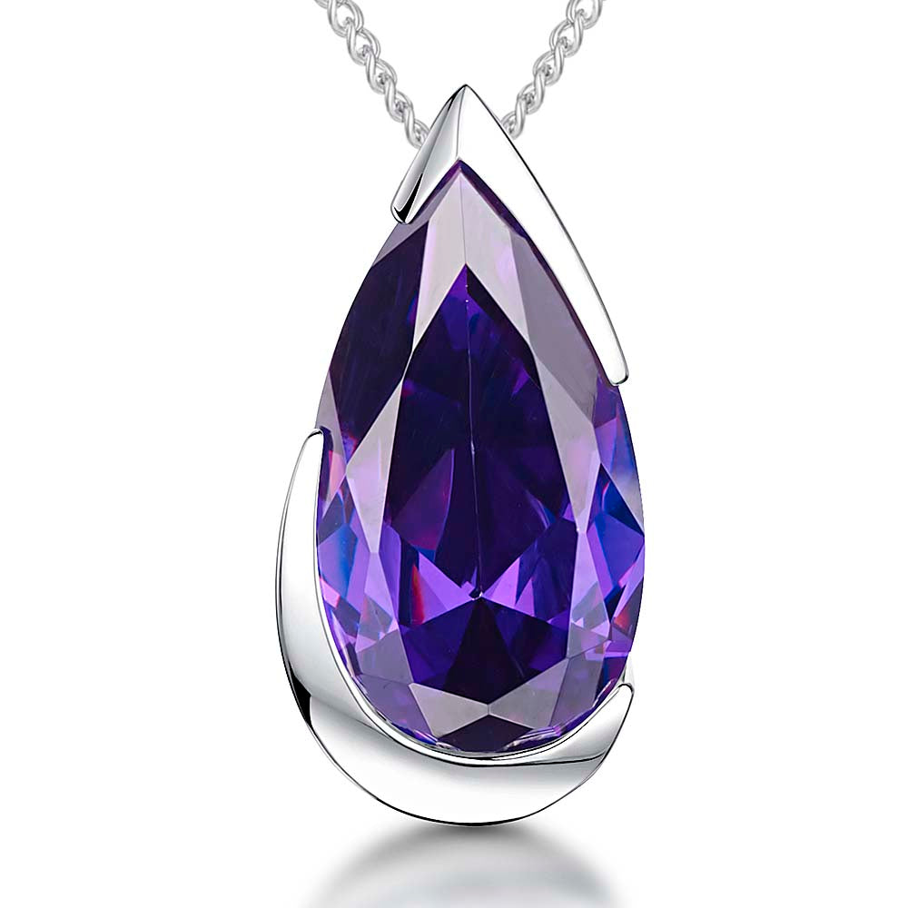 Sterling Silver  Amethyst Pear Shape Cubic Zirconia Pendant - JOOLS By Jenny Brown
