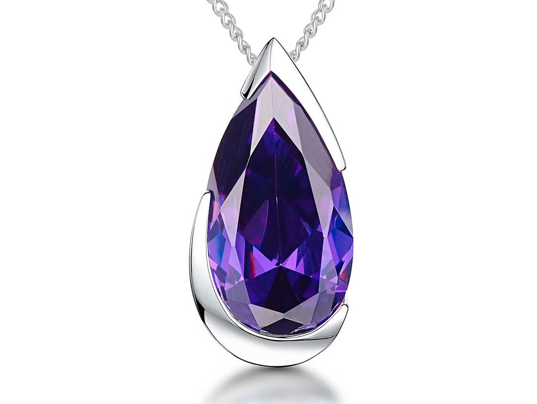 Sterling Silver  Amethyst Pear Shape Cubic Zirconia Pendant - JOOLS By Jenny Brown