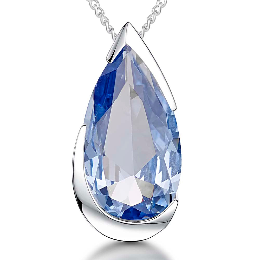 Sterling Silver Blue TopazPear Shape Cubic Zirconia Pendant