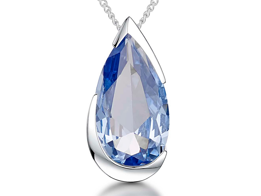 Sterling Silver Blue TopazPear Shape Cubic Zirconia Pendant