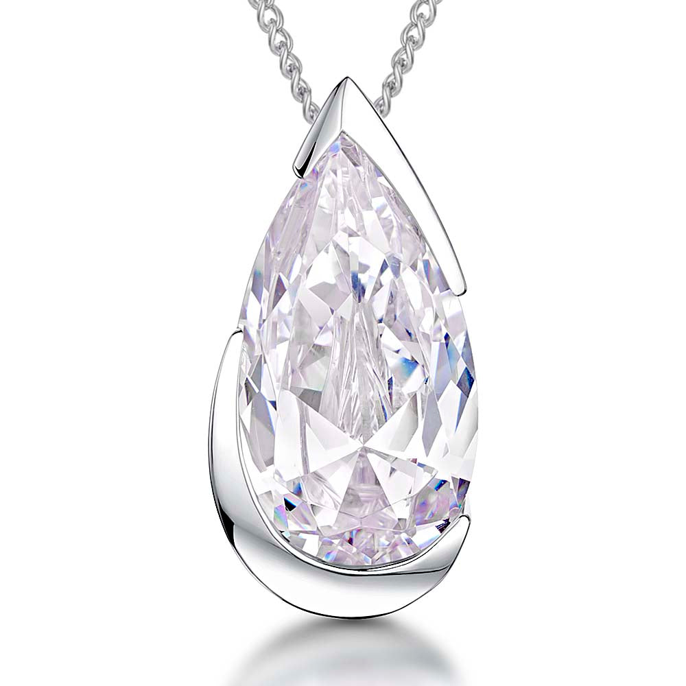 Sterling Silver And Cubic Zirconia Pear Shape Faceted Pendant