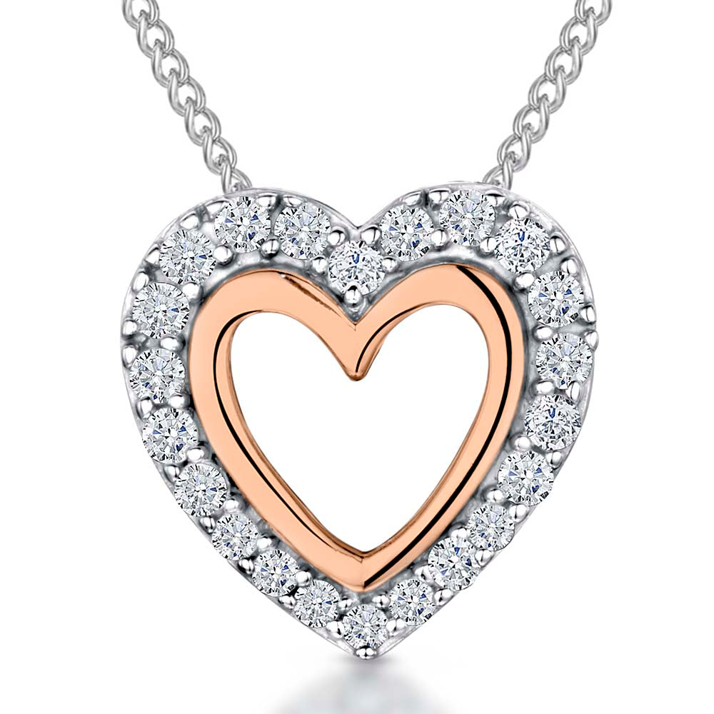 Sterling Silver  Inner Rose Gold Open Heart Pendant