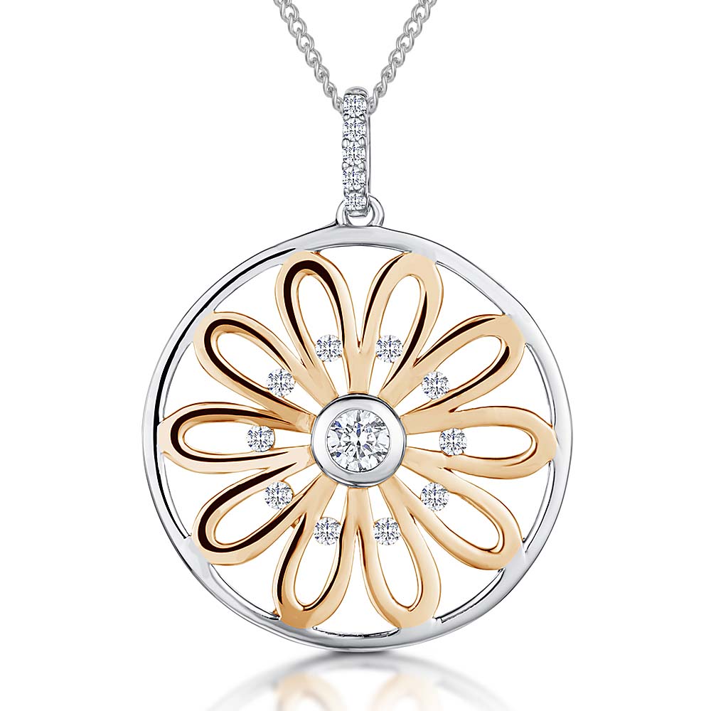 Sterling Silver Rose Gold Sunflower Circle Pendant - JOOLS By Jenny Brown