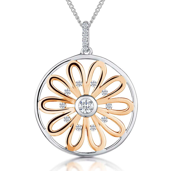 Sterling Silver Rose Gold Sunflower Circle Pendant - JOOLS By Jenny Brown