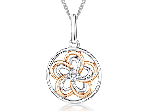 Sterling Silver & Rose Gold Flower Circle Pendant - JOOLS By Jenny Brown