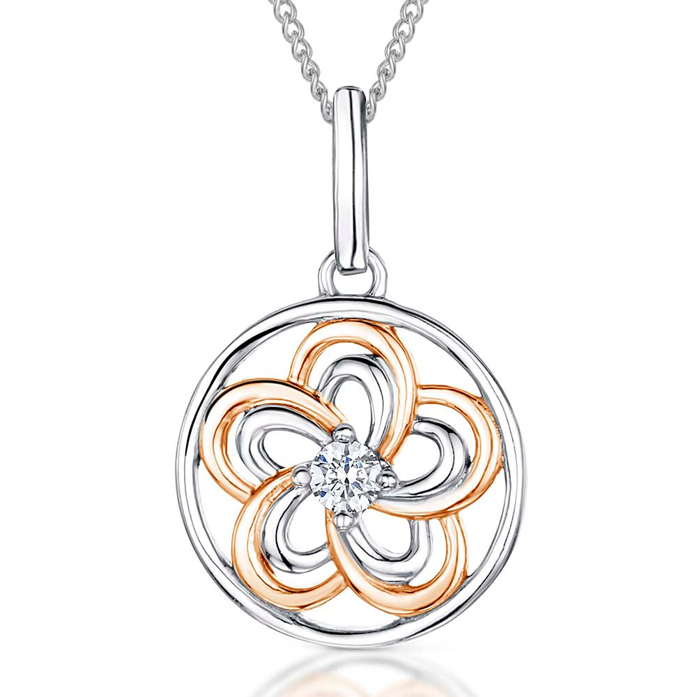 Sterling Silver & Rose Gold Flower Circle Pendant - JOOLS By Jenny Brown