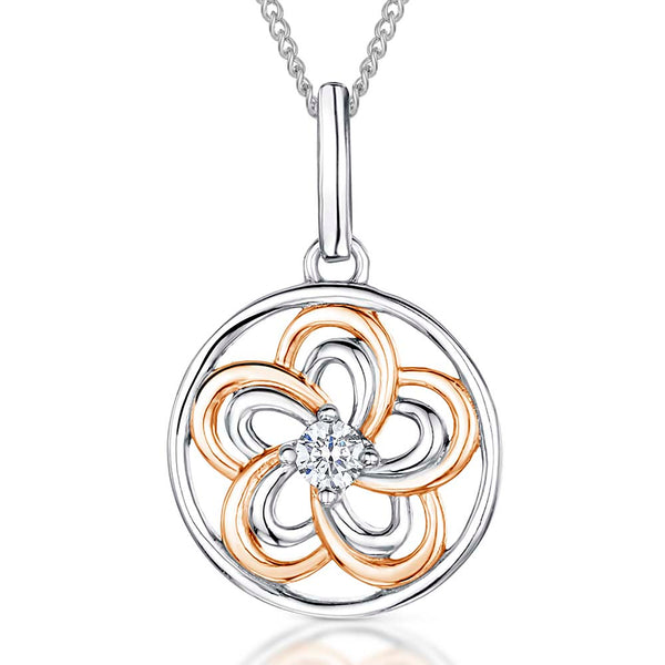 Sterling Silver & Rose Gold Flower Circle Pendant - JOOLS By Jenny Brown