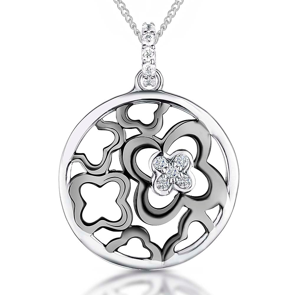 Sterling Silver Circle Black Flower Pendant - JOOLS By Jenny Brown