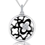 Load image into Gallery viewer, Sterling Silver Circle Black Flower Pendant
