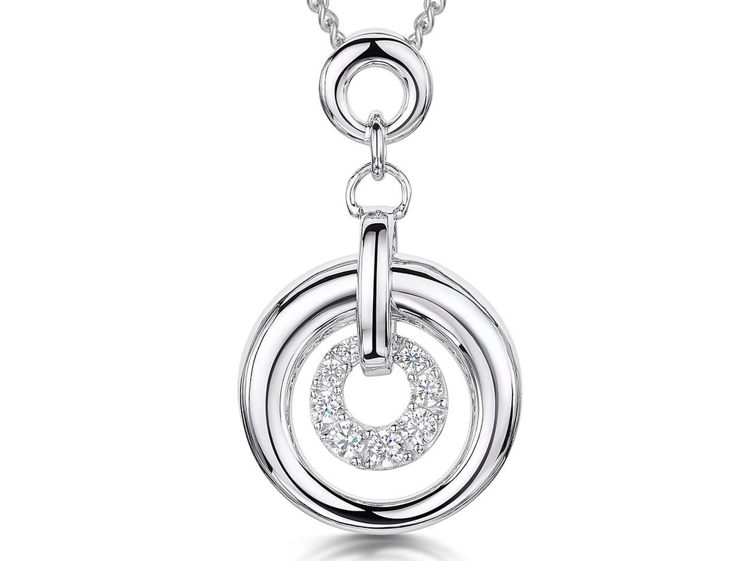 Rhodium Plated Sterling Silver Pendant with a multi-circle design and cubic zirconia stones, accompanied by a chain-JOOLS by Jenny Brown