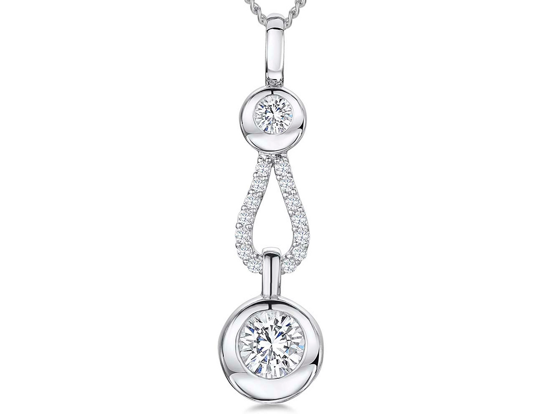 Sterling Silver Double Rubover Cubic Zirconia Drop Pendant