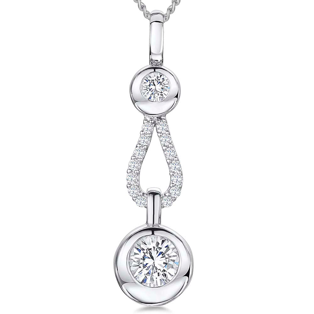 Sterling Silver Double Rubover Cubic Zirconia Drop Pendant