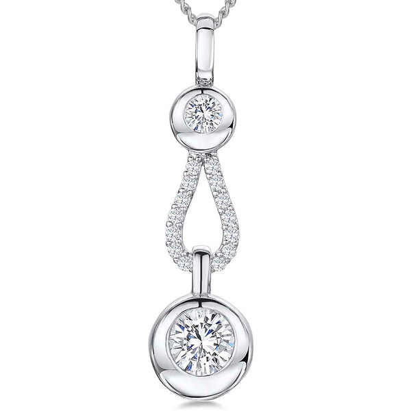 Sterling Silver Double Rubover Cubic Zirconia Drop Pendant