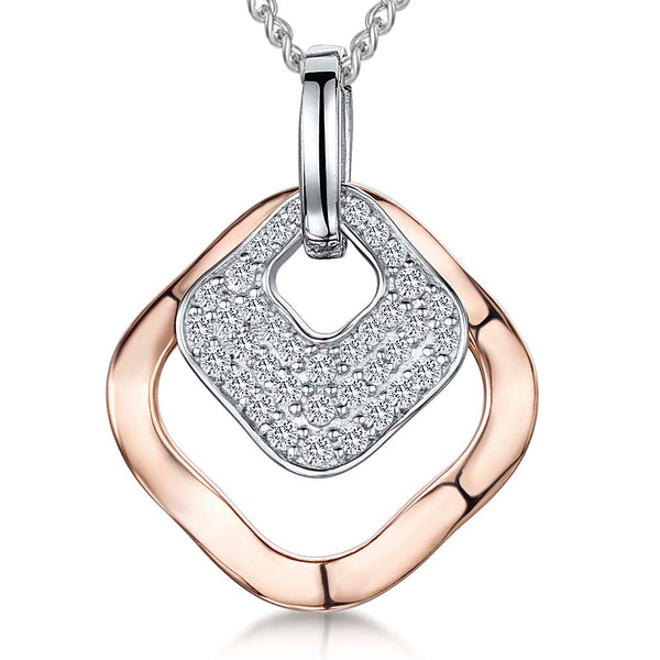 Sterling Silver  Rose Gold Open Square Pendant