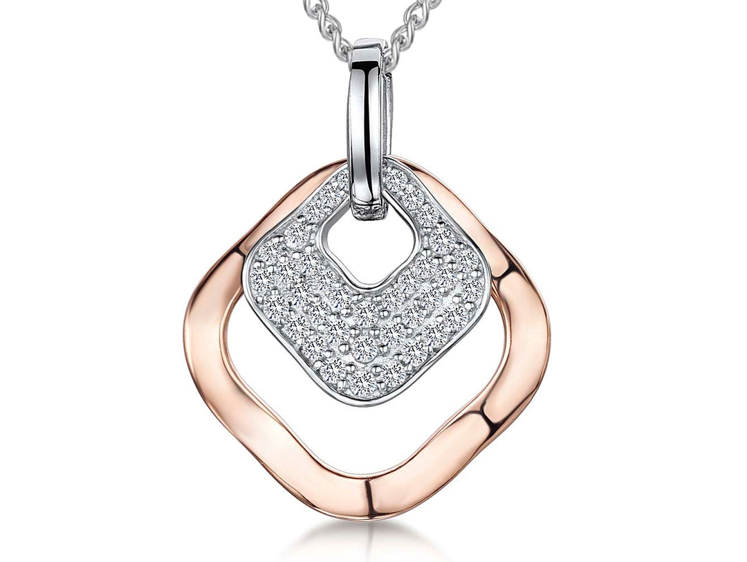 Sterling Silver  Rose Gold Open Square Pendant