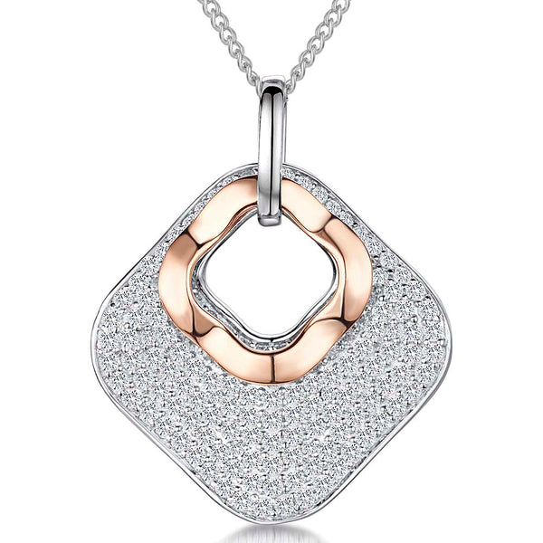 Sterling Silver Rose Gold Cubic Zirconia Open Square Pendant