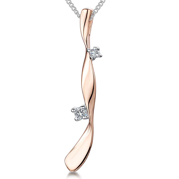 Rose gold twisted stick pendant set with cubic zirconia stones on a silver chain-JOOLS by Jenny Brown