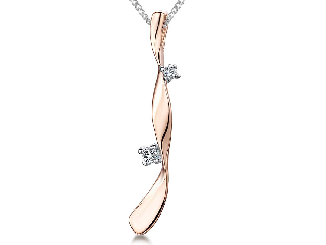 Rose gold twisted stick pendant set with cubic zirconia stones on a silver chain-JOOLS by Jenny Brown