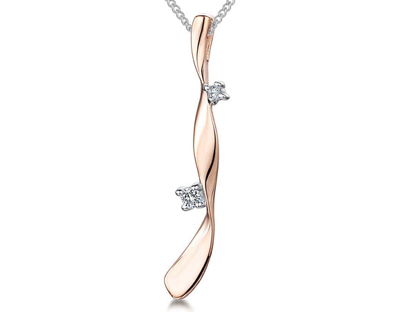 Rose gold twisted stick pendant set with cubic zirconia stones on a silver chain-JOOLS by Jenny Brown