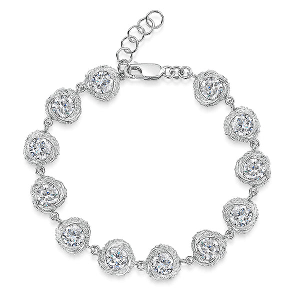 Sterling Silver Pave Cubic Zirconia Twisted Rubover Bracelet-JOOLS by Jenny Brown