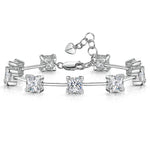 Load image into Gallery viewer, Sterling silver bar bracelet with princess cut cubic zirconia stones, featuring a chain extension.-JOOLS by Jenny Brown
