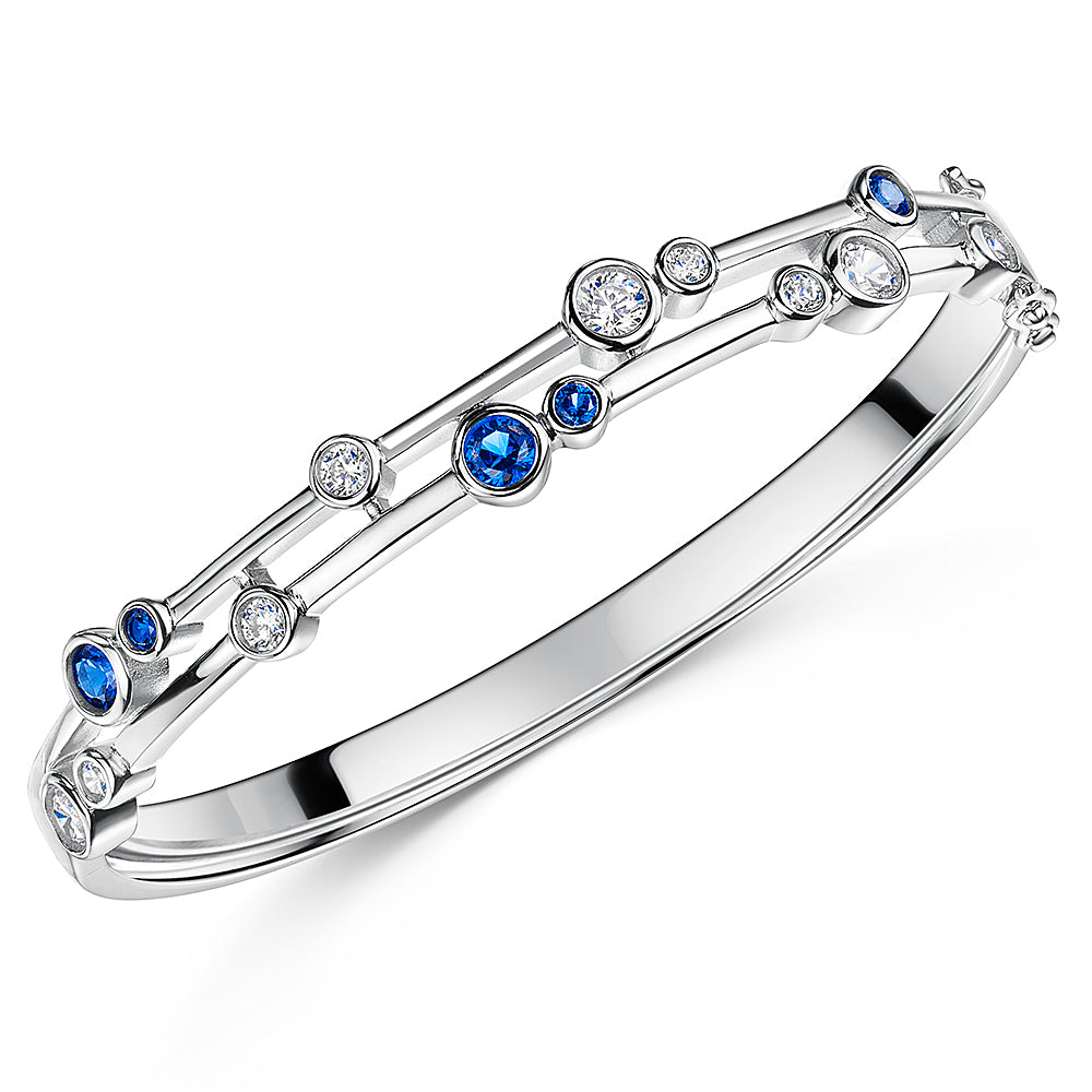 Sterling Silver Bubble Blue Stone Cubic Zirconia Bangle-JOOLS by Jenny Brown