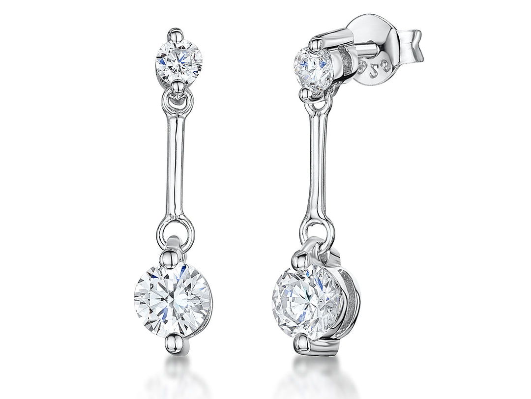 Sterling Silver Two Stone Cubic Zirconia Drop Earrings- JOOLS By Jenny Brown